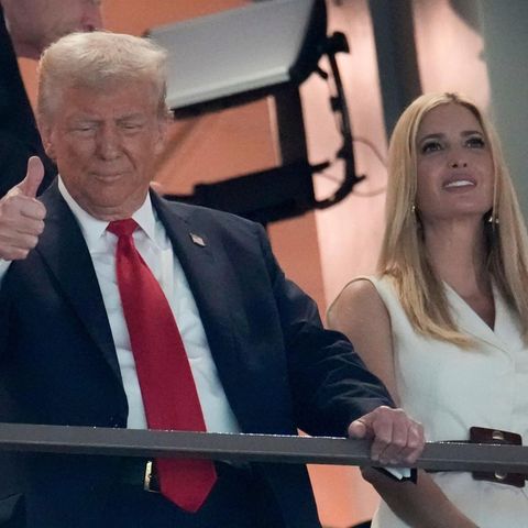 US President Donald Trump stands next to his daughter Ivanka at the Super Bowl 2025