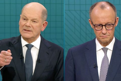 Überraschender Auftritt vom Kanzler: So verlief das TV-Duell Scholz gegen Merz
