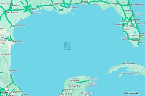 Google Maps: Für internationale Nutzer werden beide Namen für den Golf von Mexiko angezeigt