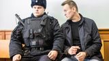 Nawalny gestikuliert, als ihm Handschellen angelegt werden