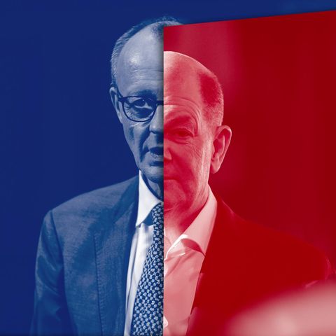 Friedrich Merz, Kanzlerkandidat der Union (l.), und Bundeskanzler Olaf Scholz