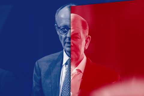 Friedrich Merz, Kanzlerkandidat der Union (l.), und Bundeskanzler Olaf Scholz