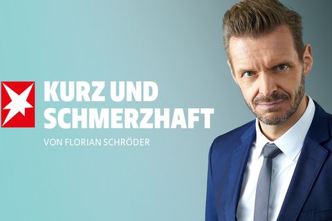 Kabarettist Florian Schroeder und Schriftzug "Kurz und schmerzhaft"