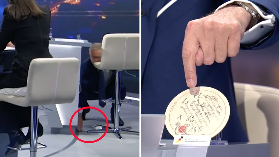 Während des Quadrells lag der historische Bierdeckel aus dem Haus der Geschichte der Bundesrepublik Deutschland, der nicht einmal angefasst werden sollte, plötzlich auf dem Boden.     