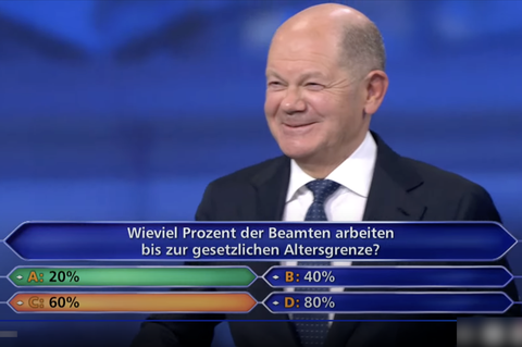 Nur Olaf Scholz (SPD) wusste im Quadrell die Frage nach der Rente von Beamten richtig zu beantworten