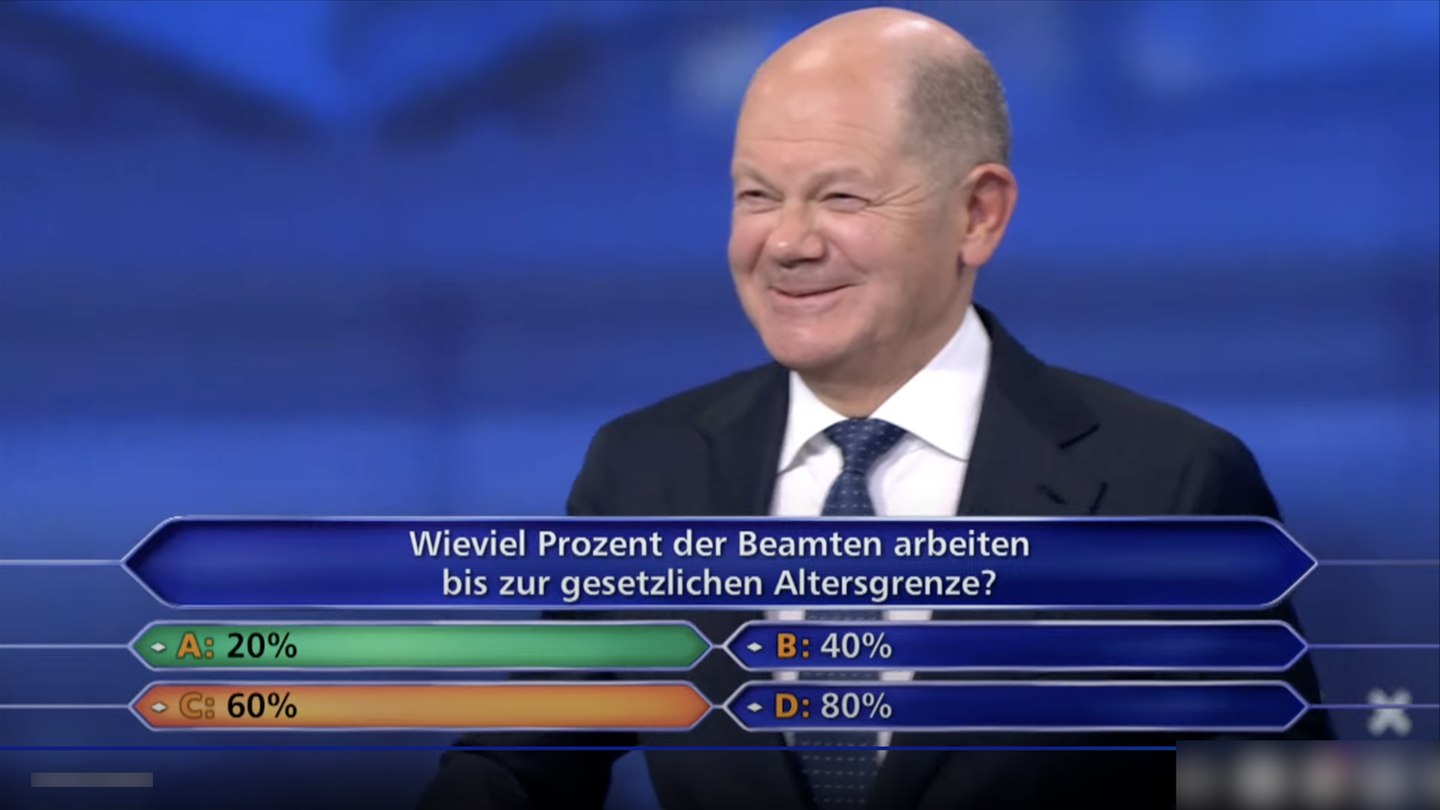 Bundestagswahl 2025: Frage im Quadrell: Warum arbeiten nur 20 Prozent der Beamten bis 67?