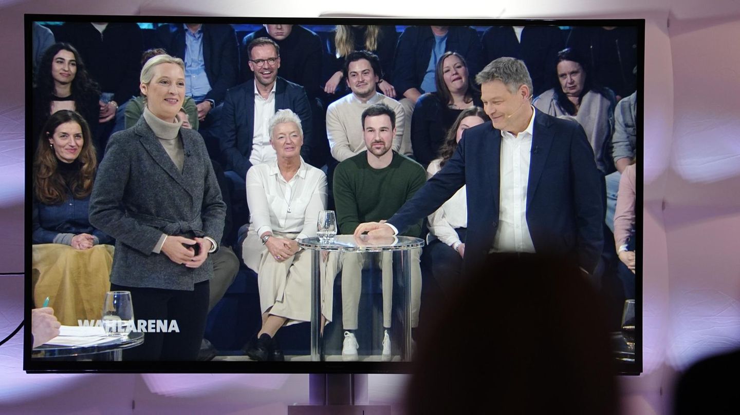 Robert Habeck und Alice Weidel in der ARD-"Wahlarena"