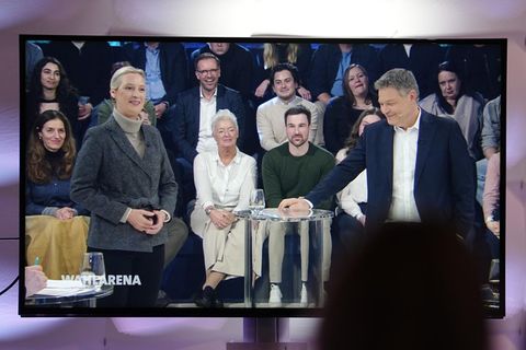 Robert Habeck und Alice Weidel in der ARD-"Wahlarena"