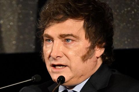 Javier Milei hält im Dezember 2024 eine Rede auf dem Gipfel des Mercosur-Wirtschaftsbündnisses in Montevideo