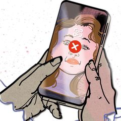 Illustration Rückenschmerzen und Schmerzspritzen: Face ID auf dem Handy unktioniert nicht