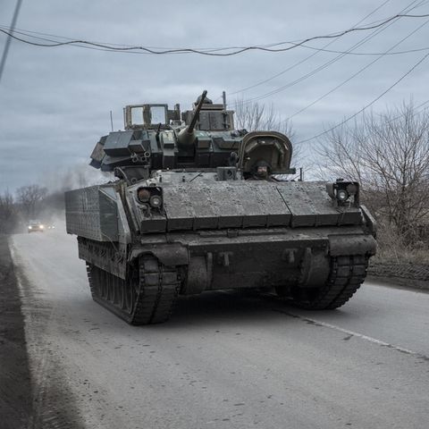 An American rifle tank of the Bradley type in Ukraine