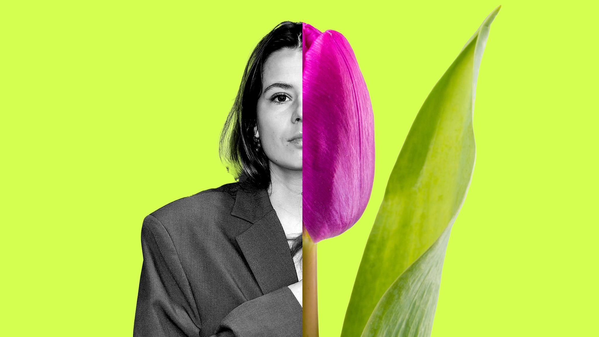 Montage zeigt Luisa Neubauer und ein erblühende Tulpe