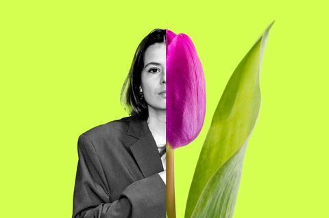 Montage zeigt Luisa Neubauer und ein erblühende Tulpe