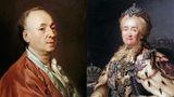 Katharina II. von Russland (rechts) war eine leidenschaftliche Anhängerin der Aufklärung – auf dem Papier. Gern las sie abends nach anstrengendem absolutistischen Regierungsgeschäft in den Schriften der europäischen Meisterdenker. Als der französische Philosoph Denis Diderot seine Bibliothek verkaufen musste, unterstützte sie ihn großzügig. Doch dann packte den Philosophen der nackte Größenwahn: Er reiste nach Russland und schlug der Herrscherin die Abschaffung der Leibeigenschaft und die Einführung der Demokratie vor. Da konnte Katharina nur lachen. Diderots Einfluss war am Ende, und Genosse Lenin musste übernehmen.