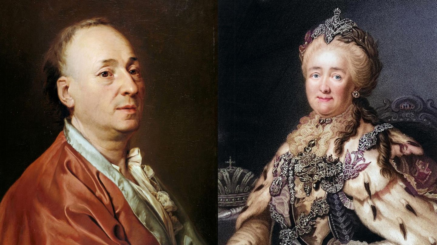 Kulturgeschichte: Katharina II. von Russland (rechts) war eine leidenschaftliche Anhängerin der Aufklärung – auf dem Papier. Gern las sie abends nach anstrengendem absolutistischen Regierungsgeschäft in den Schriften der europäischen Meisterdenker. Als der französische Philosoph Denis Diderot seine Bibliothek verkaufen musste, unterstützte sie ihn großzügig. Doch dann packte den Philosophen der nackte Größenwahn: Er reiste nach Russland und schlug der Herrscherin die Abschaffung der Leibeigenschaft und die Einführung der Demokratie vor. Da konnte Katharina nur lachen. Diderots Einfluss war am Ende, und Genosse Lenin musste übernehmen. Katharina II. von Russland (rechts) war eine leidenschaftliche Anhängerin der Aufklärung – auf dem Papier. Gern las sie abends nach anstrengendem absolutistischen Regierungsgeschäft in den Schriften der europäischen Meisterdenker. Als der französische Philosoph Denis Diderot seine Bibliothek verkaufen musste, unterstützte sie ihn großzügig. Doch dann packte den Philosophen der nackte Größenwahn: Er reiste nach Russland und schlug der Herrscherin die Abschaffung der Leibeigenschaft und die Einführung der Demokratie vor. Da konnte Katharina nur lachen. Diderots Einfluss war am Ende, und Genosse Lenin musste übernehmen.