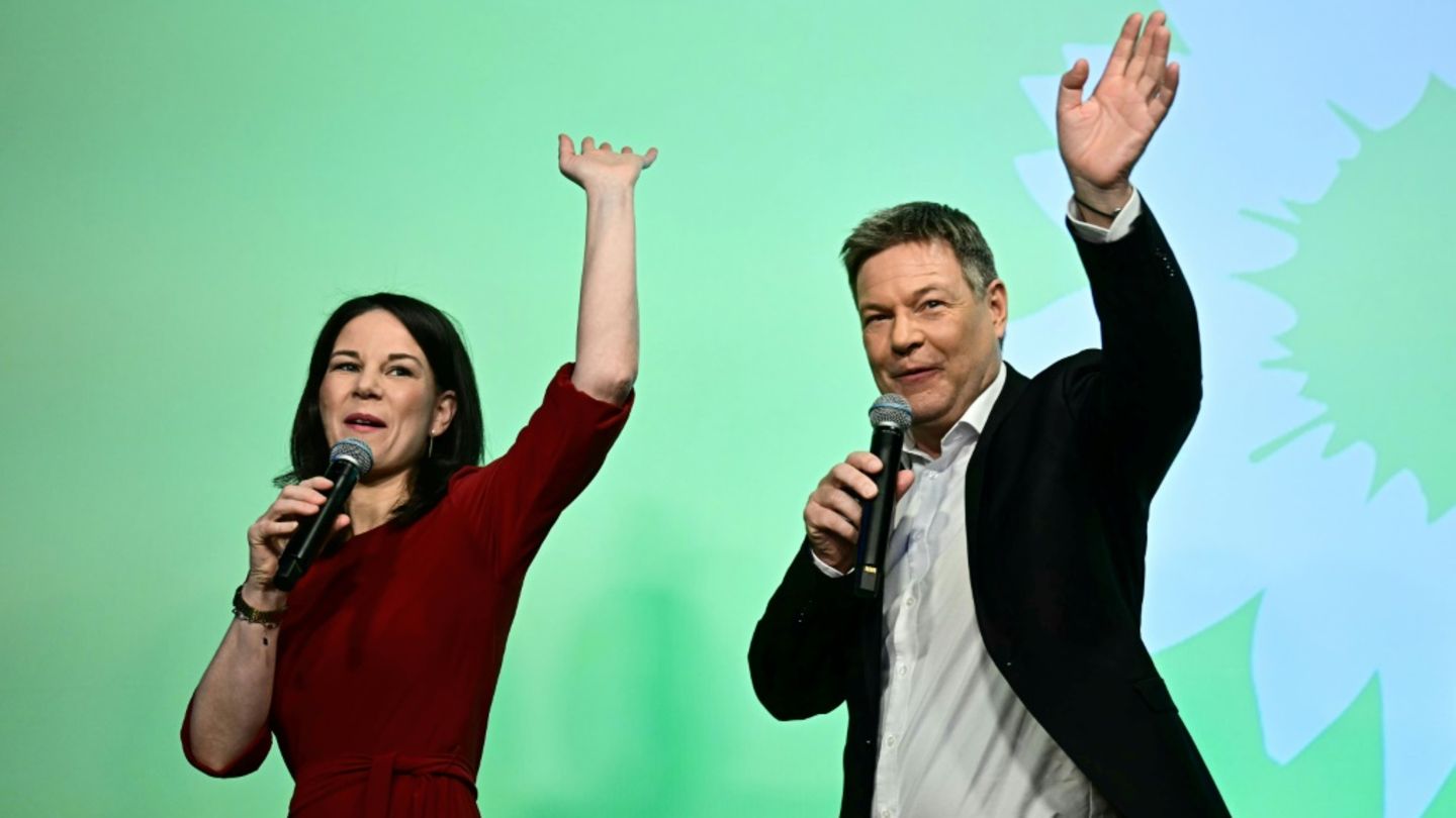 Annalena Baerbock und Robert Habeck bei der Wahlparty