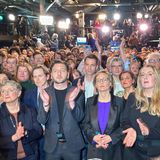 Die Grünen zeigen enttäuschte Gesichter auf der Wahlparty nach ersten Hochrechnungen