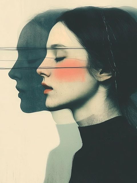 KI Bild Thema Borderline: Frau mit zwei Schatten, die Gesichter sind