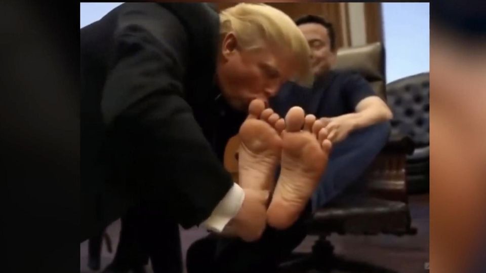 Ein KI-Video zeigt wie Donald Trump an Elon Musks Zehen nuckelt