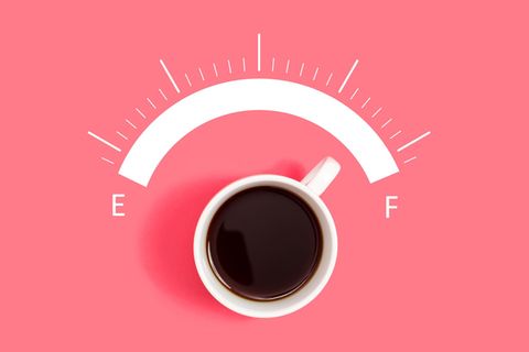 Illustration einer Kaffeetasse unter  Full Power Scala deren Henkel zum F zeigt