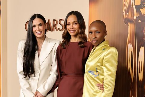 Demi Moore (v.l.), Zoe Saldaña und Cynthia Erivo hoffen auf einen Oscar. Wenige Tage vor der Verleihung trafen sie sich am Die