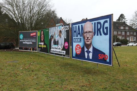 Wahlplakate zur Bürgerschaftswahl am 2. März in Hamburg