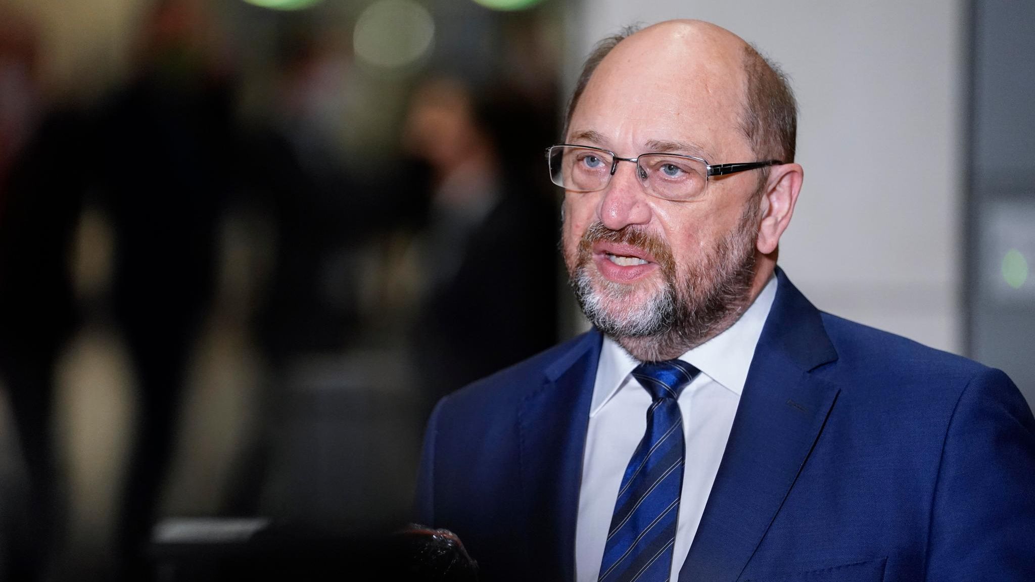 Martin Schulz im Portrait bei einem Interview im Deutschen Bundestag in Berlin