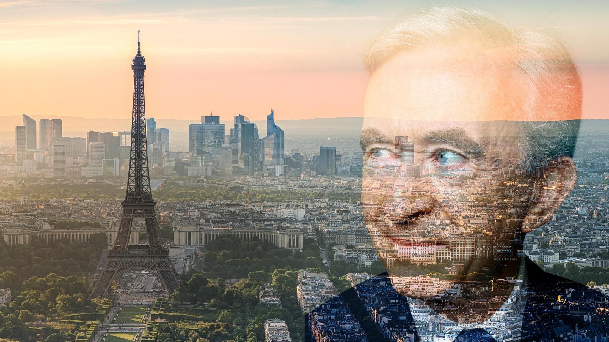 Bernard Arnault Panorama Bild von Paris dem Porträt von Bernard Arnault