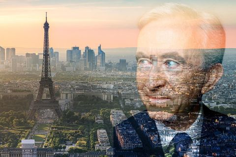 Panorama Bild von Paris dem Porträt von Bernard Arnault