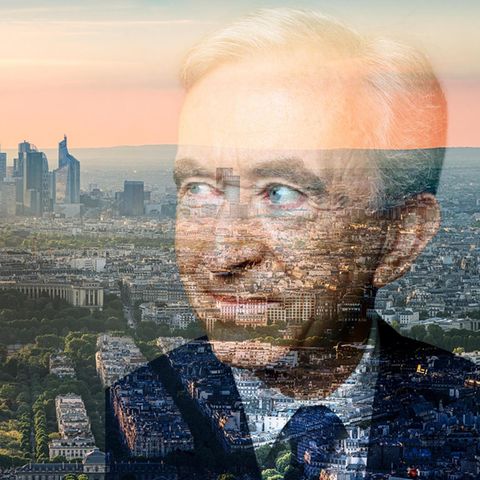 Panorama Bild von Paris dem Porträt von Bernard Arnault
