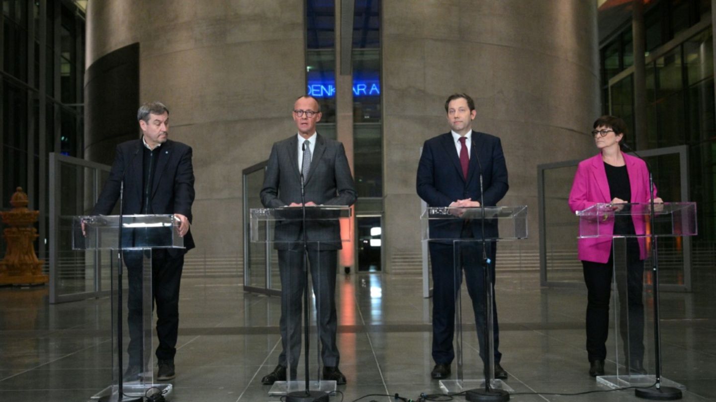 Merz, Söder und SPD-Chefs nach Sondierungen