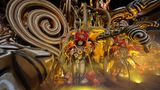 Karneval in Rio de Janeiro: Tänzerinnen im Weitwinkel vor einem Karnevalswagen umgeben von Spiralen mit Mustern