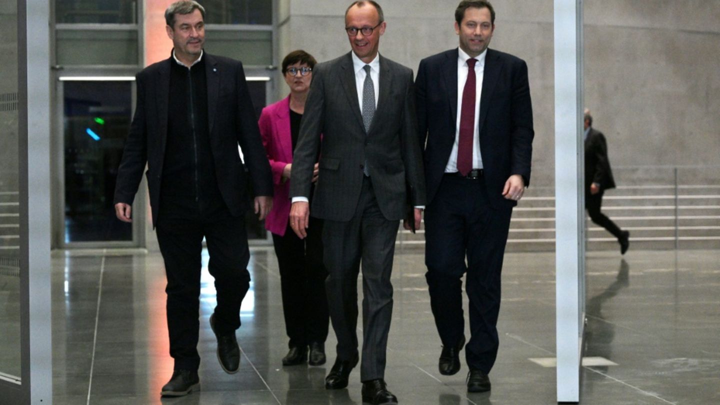 Markus Söder, Saskia Esken, Friedrich Merz und Lars Klingbeil