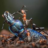 Waldameise auf einem Laufkäfer