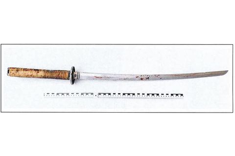 Foto eines blutverschmierten Samuraischwerts