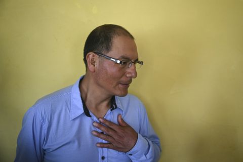 Saul Luciano Lliuya bei der Pressekonferenz in Lima