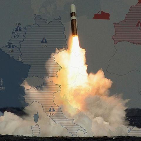 Atomwaffen in Europa auf einer Karte mit Symbolbild Rakete Atomwaffen in Europa auf einer Karte mit Symbolbild Rakete