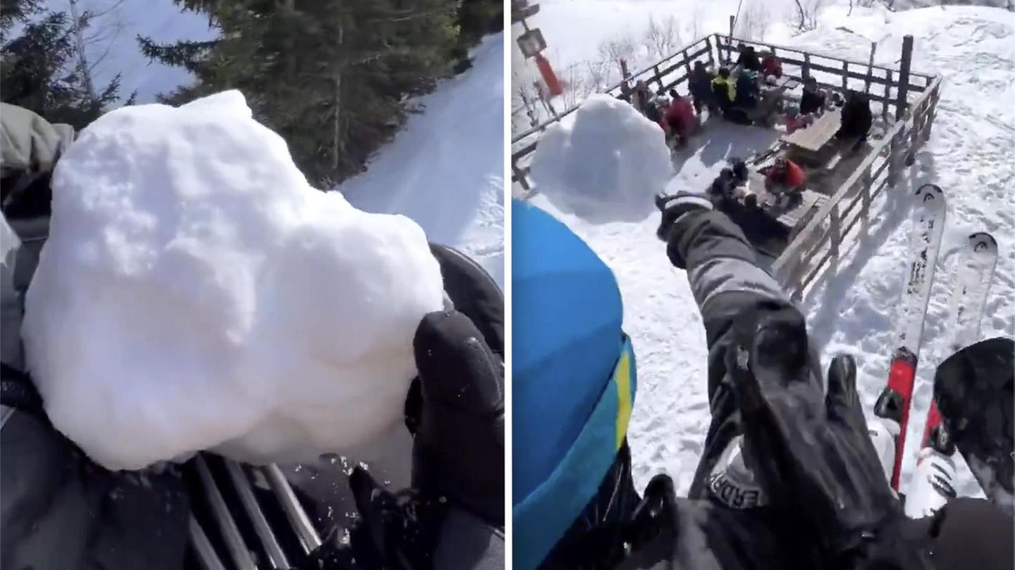 Alpe dHuez: Snowborader wirft Schneeklumpen aus Skilift auf Mann