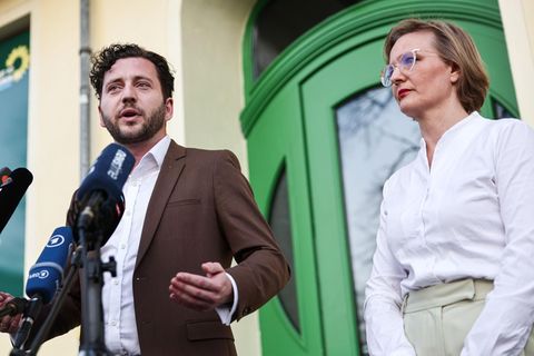 Felix Banaszak, Bundesvorsitzender von Bündnis 90/Die Grünen, und Co-Parteichefin Franziska Brantner