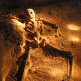 Ein versteinertes Skelett in der Actun Tunichil Muknal