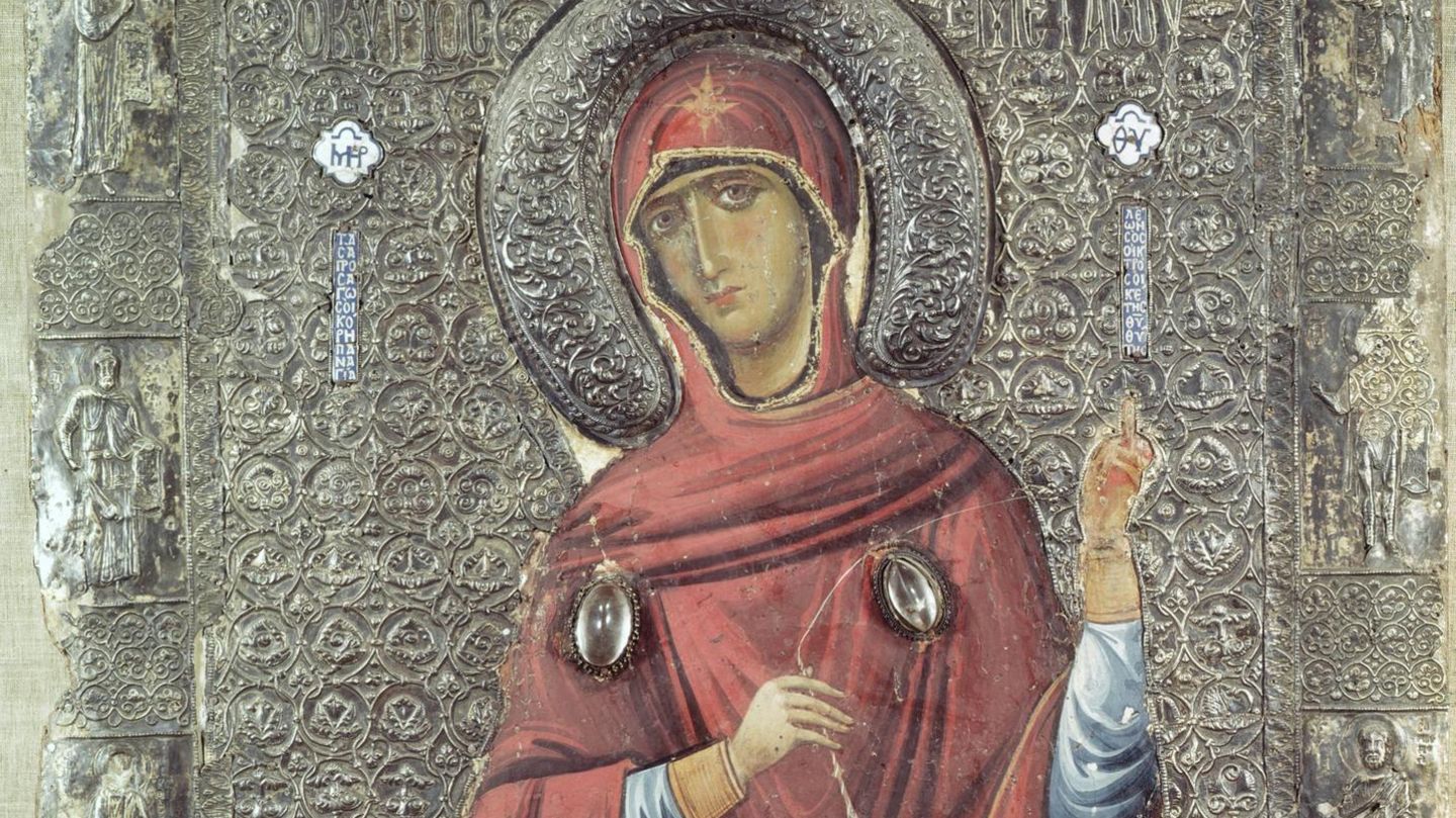 Nonne: Byzantinisch-mazedonische Ikone einer Madonna aus dem 11. Jahrhundert