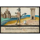 Fabelgestalt mit Fischschuppen und Eselskopf