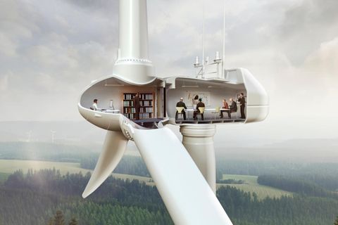 Grafik die zeigt, wie man ein Büro in einer Windturbine unterbringen könnte