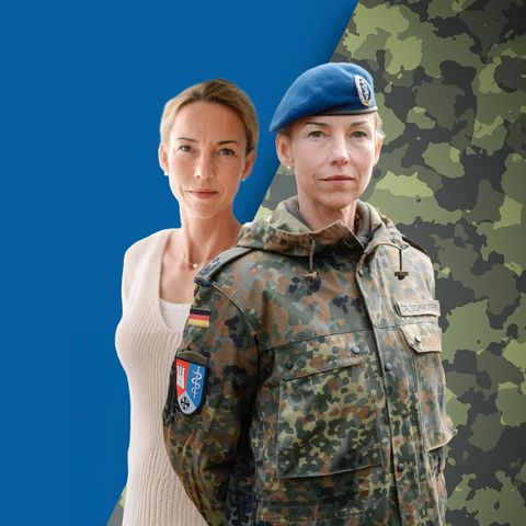 Bundeswehr: Doppelporträt einer Frau in zivil und in Uniform