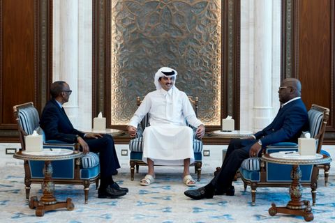 Kagame (links), al-Thani (Mitte) und Tshisekedi in Doha