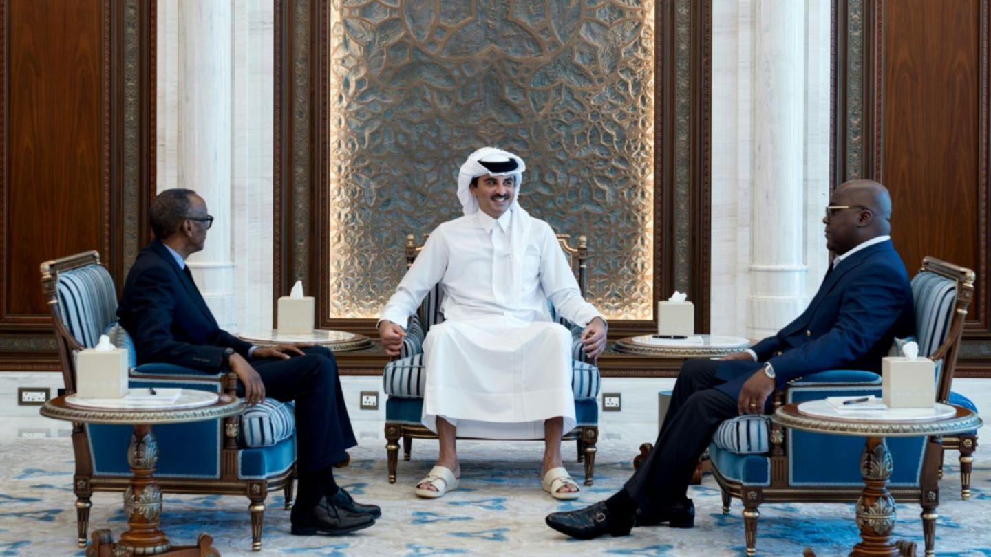 Kagame (links), al-Thani (Mitte) und Tshisekedi in Doha
