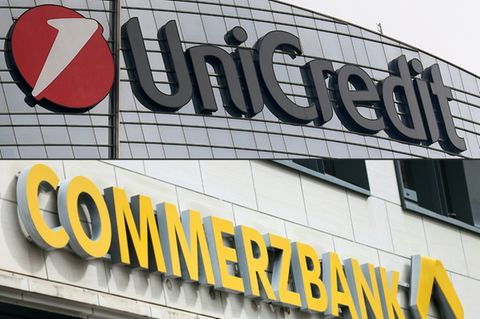 Logos von Unicredit und Commerzbank