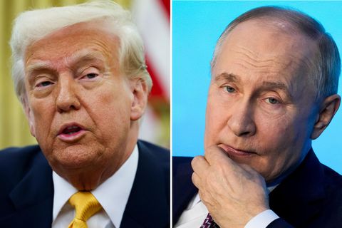 Bilderkombination: Links ein Bild von US-Präsident Donald Trump, rechts ein Bild vom russischen Präsidenten Putin