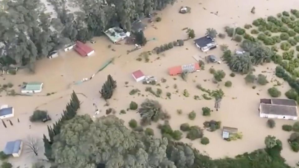Eine Luftaufnahme zeigt eines der gefluteten Gebiete in Spanien