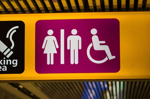Hinweisschilder zur Toilette am Flughafen